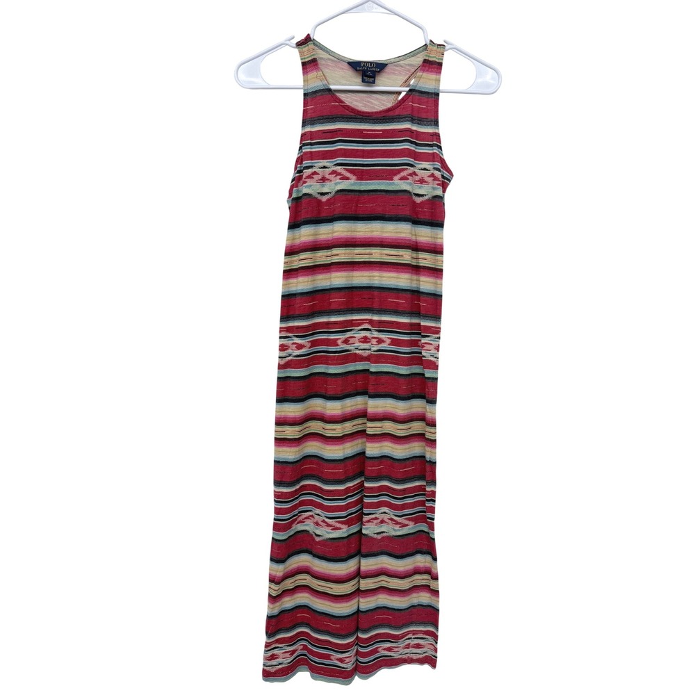 Polo Ralph Lauren Tank Dress Womens M Red Southwestern Stripe Racerback Slits